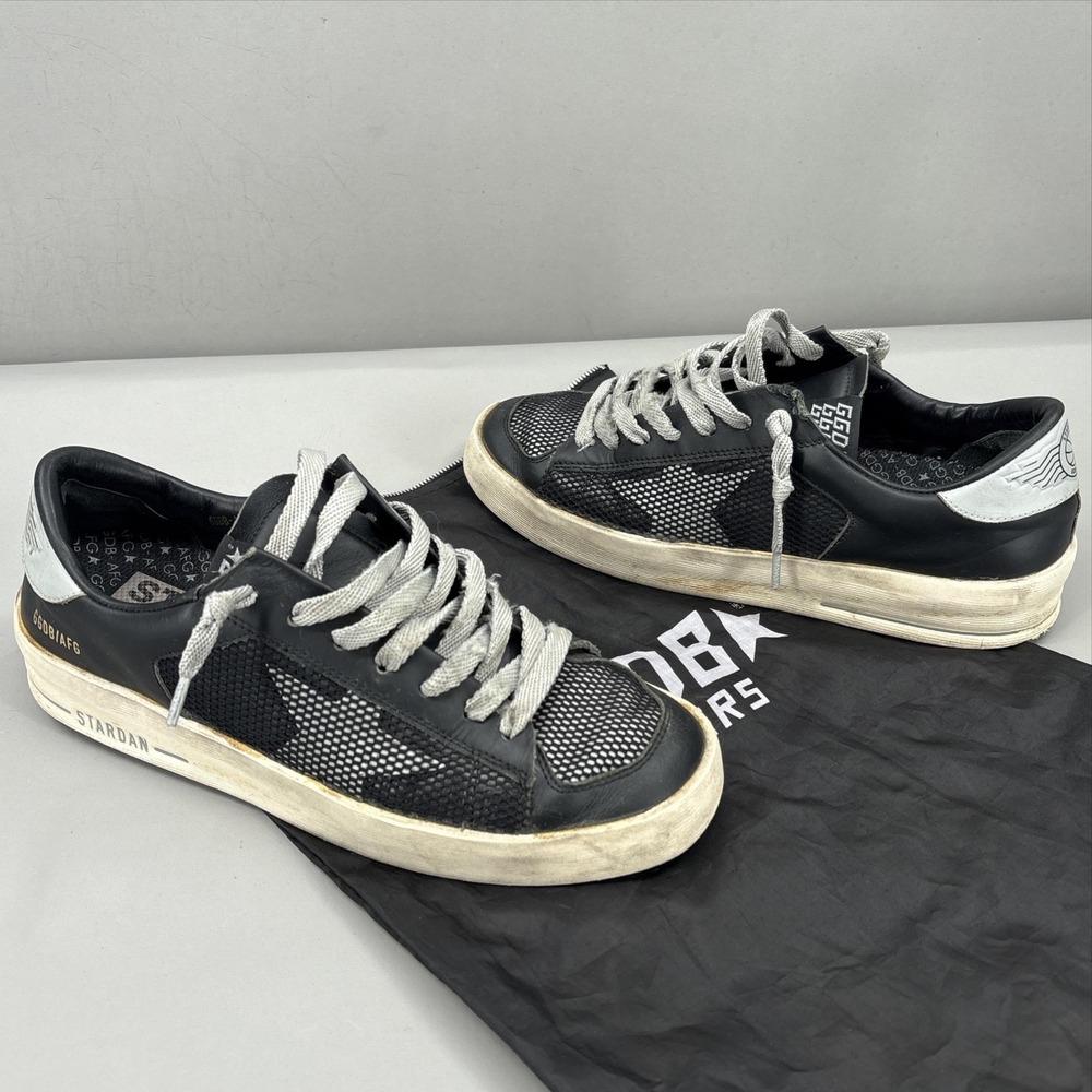 Golden Goose Stardan Shoes Womens Size 8 Black Mesh Leather Low Top Sneakers 38